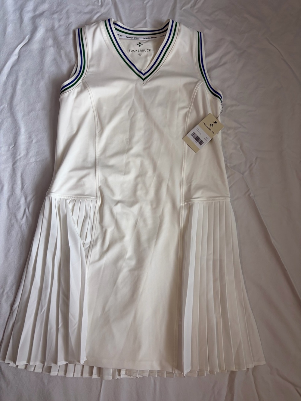 NWT Tuckernuck Sport White Striped V-Neck Pleated Tennis Dress - Size M